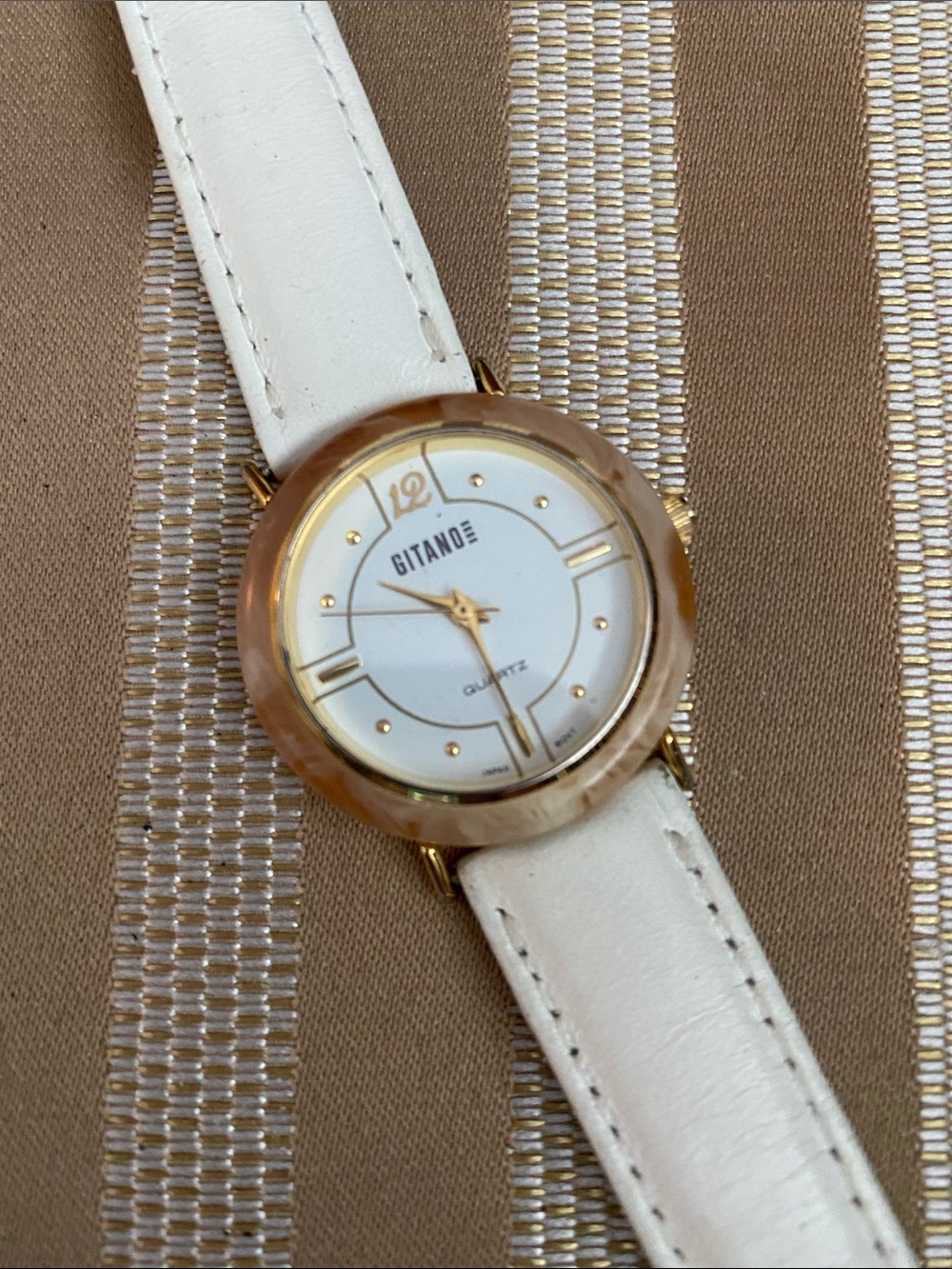 Gitano White Leather Strap Watch with Gold Accents